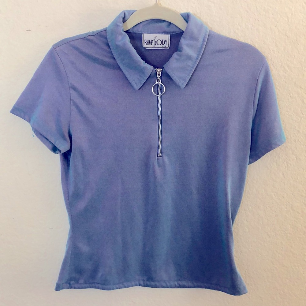 Vintage Iridescent Half Zip Blue/Pink Top Medium